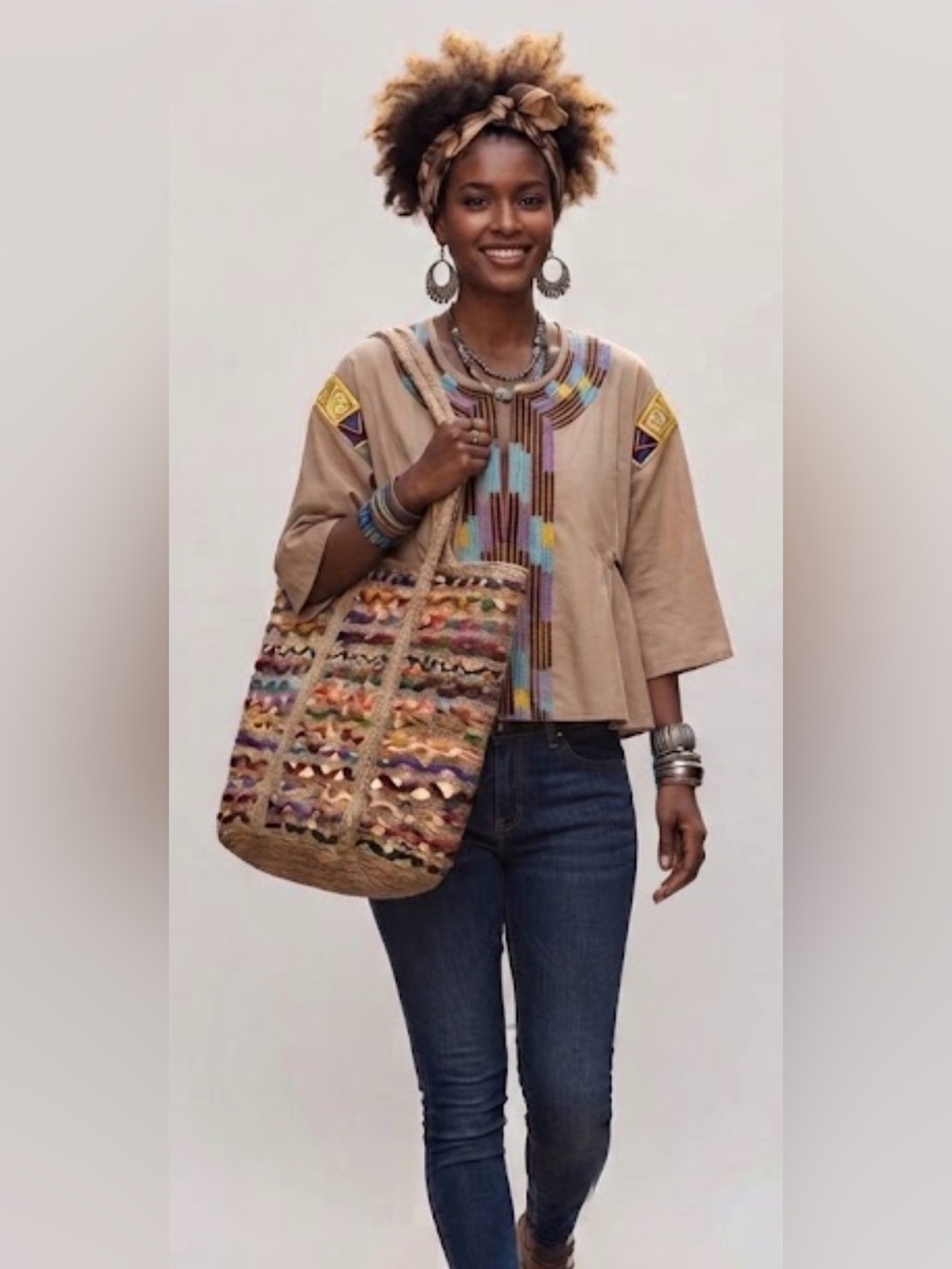 Woven Multicolor Tote Bag, Boho